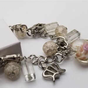 Queen for a day handblown glass heart cottagecore floral charm bracelet 🤩 H